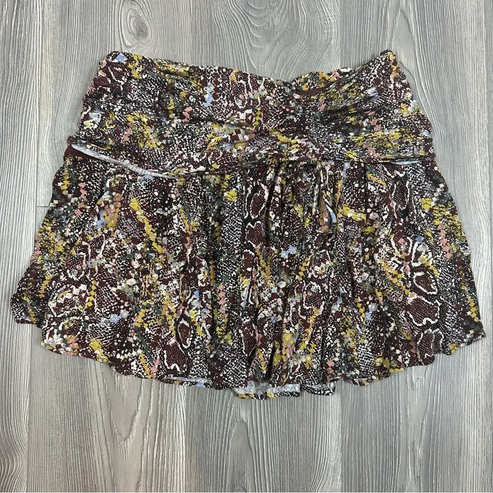 Free People Snake Print Mini Skirt Ruched Waist Size‎ 8